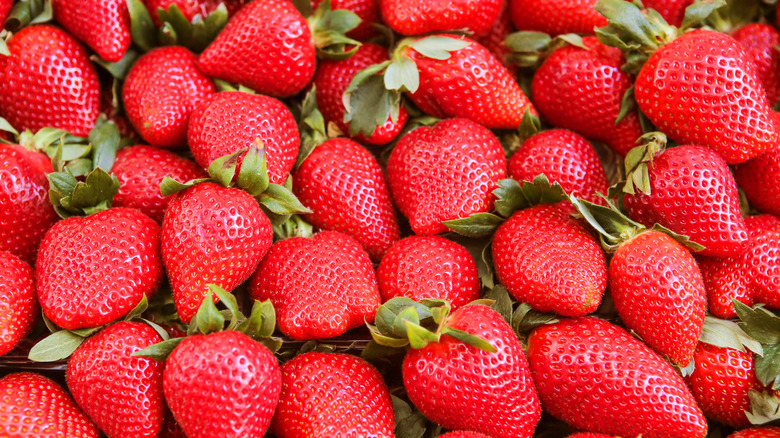 shot of strawberries clumped together