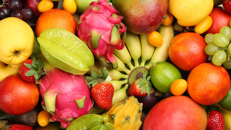 different kinds of tropical fruits