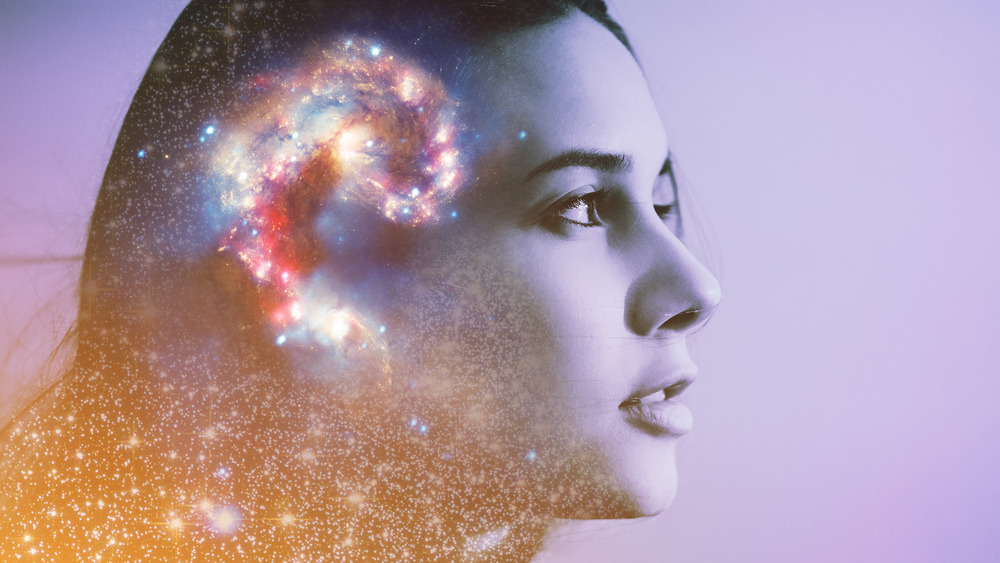 woman with galaxy in head