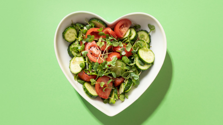 vegetables in heart-shaped bowl