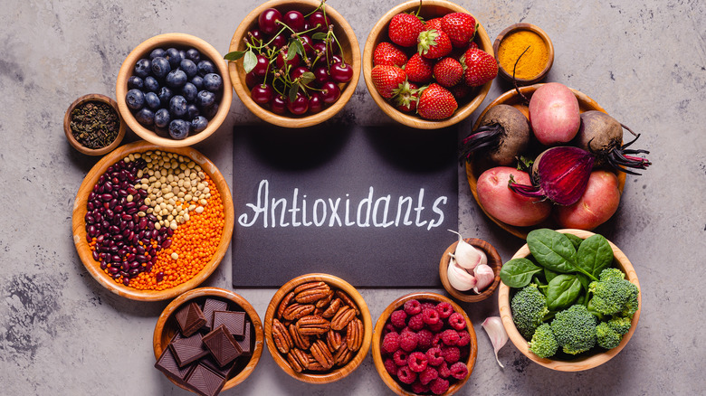 Top view of antioxidant-rich foods