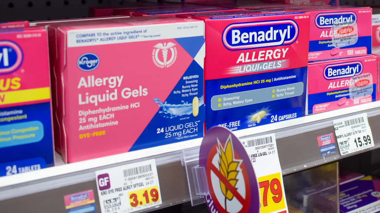 Benadryl on a store shelf