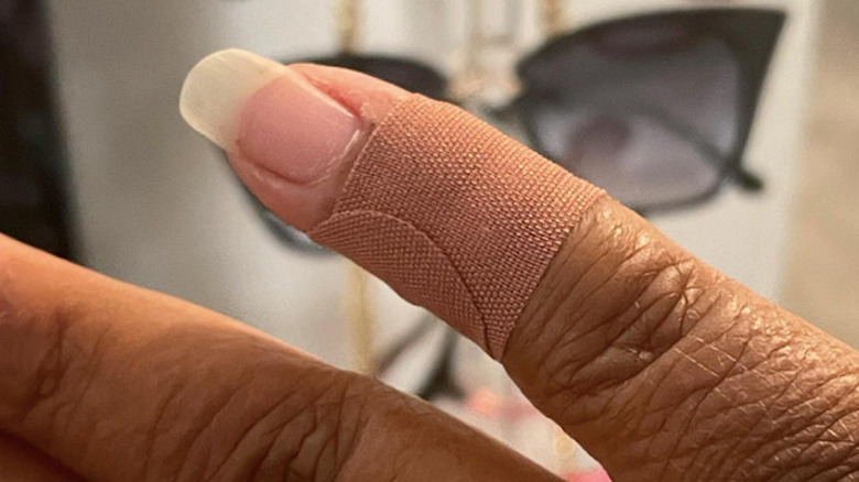 close-up of Browndages bandage on woman's finger