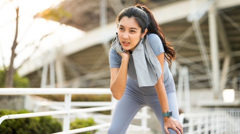 Woman feeling hot during a workout