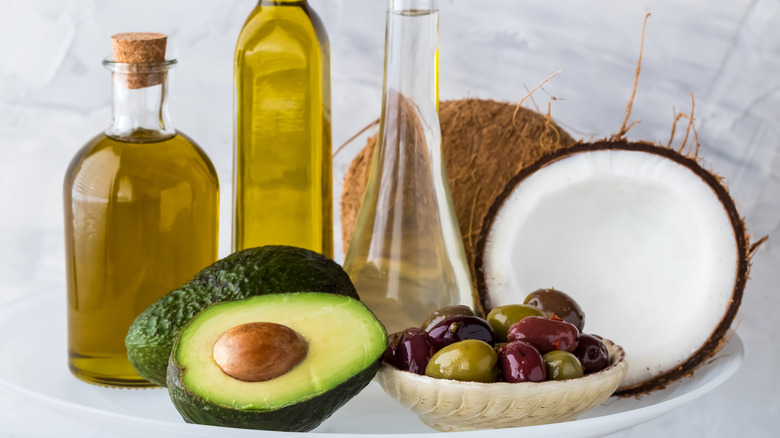 avocados, coconut, olives with oils