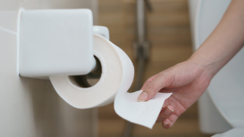 hand grabbing toilet paper