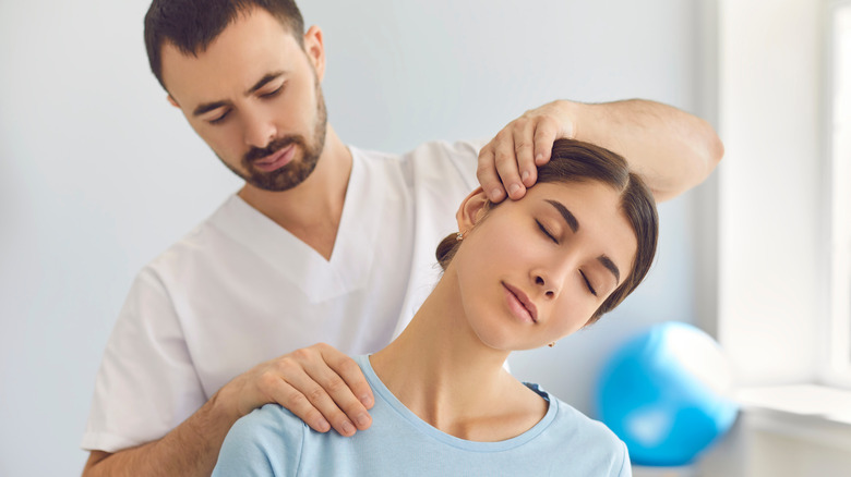 Woman undergoing physical therapy