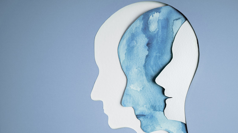 Three images of a head in profile inside of one skull