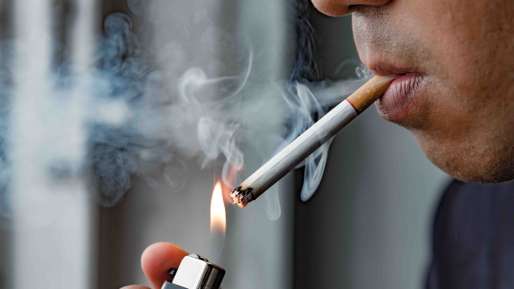 Closeup of man smoking cigarette