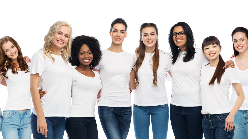 Group of women in white t-shirts