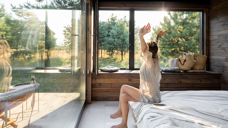 Woman doing a wake-up stretch