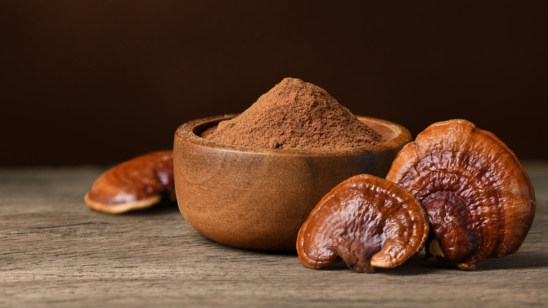 mushroom powder in a wooden bowl