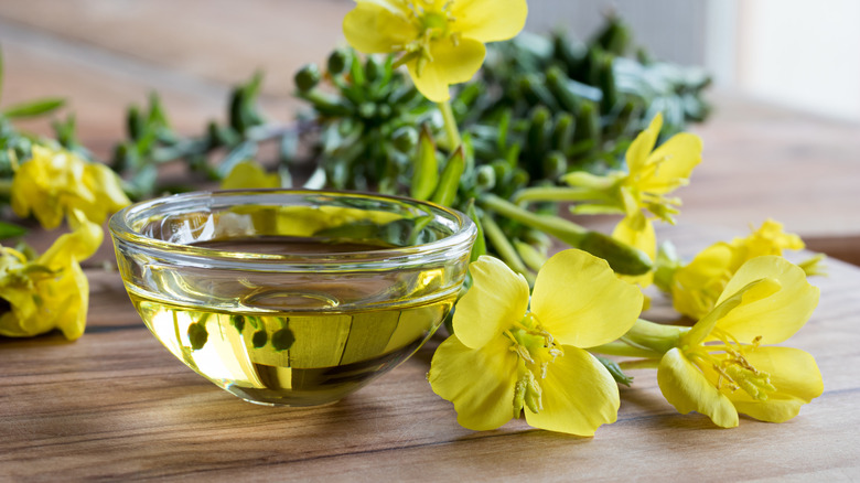 Primrose oil in a glass bowl