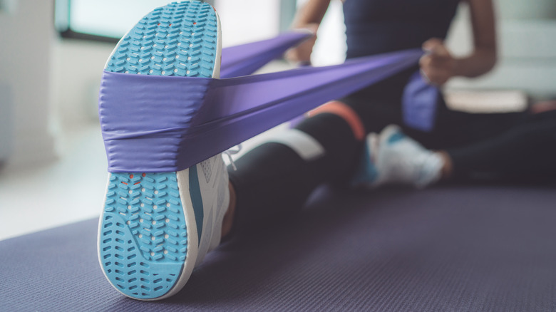 Resistance band on foot