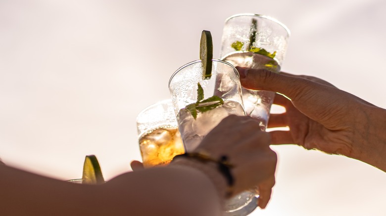 People toasting glasses