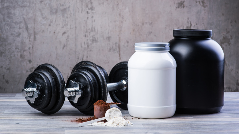 Weights next to protein powder