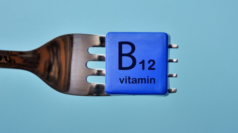 Vitamin B12 block on a fork