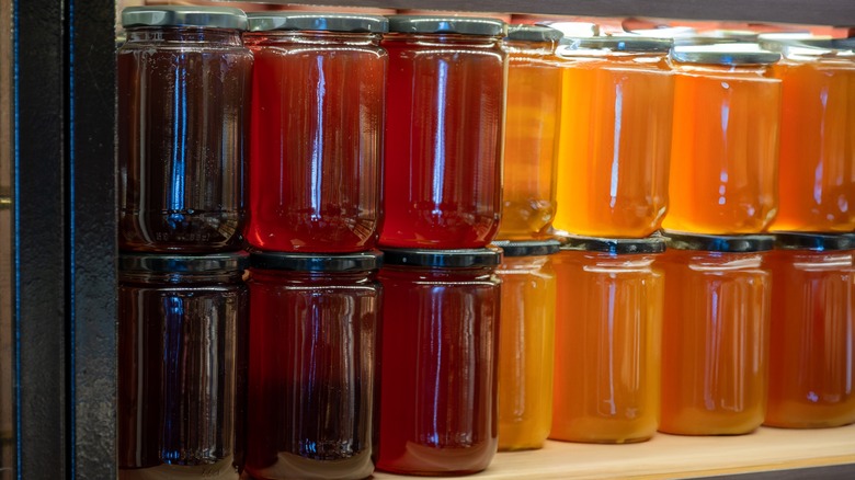 Jars of different types of honey