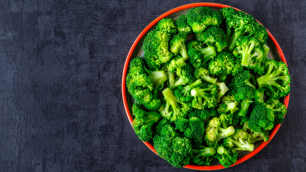 broccoli in red bowl