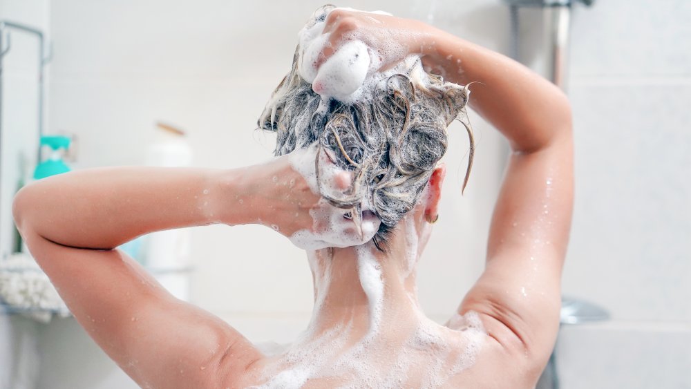 Person shampooing