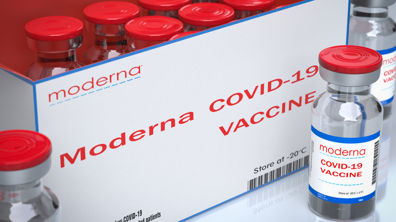 Box of Moderna COVID-19 vaccine vials