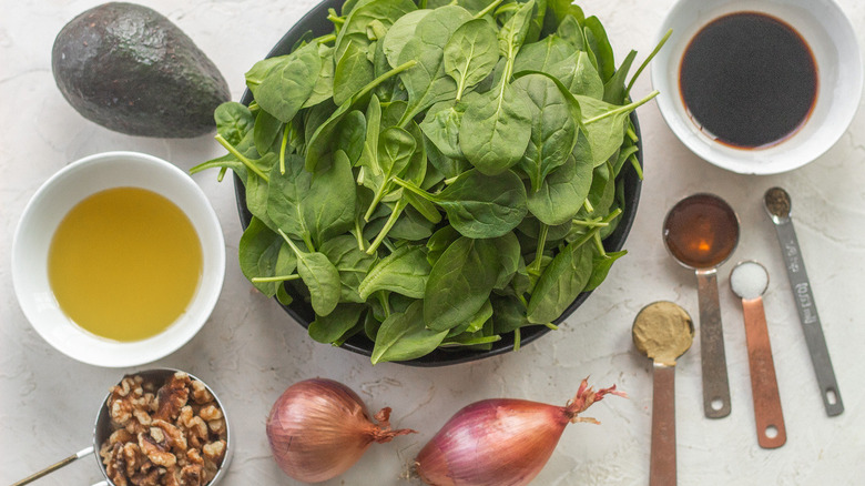 ingredients for wilted spinach salad