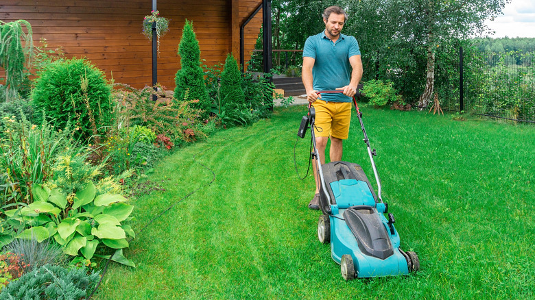 Man mowing grass