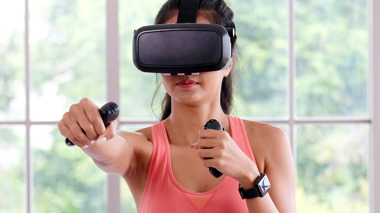 woman working out with VR