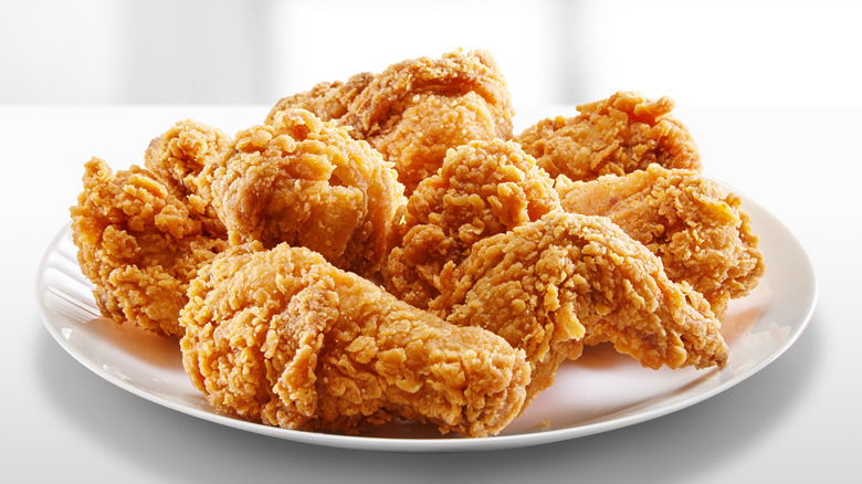 Fried chicken on a white plate