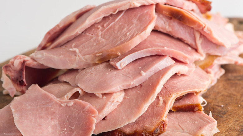 Pile of sliced ham 