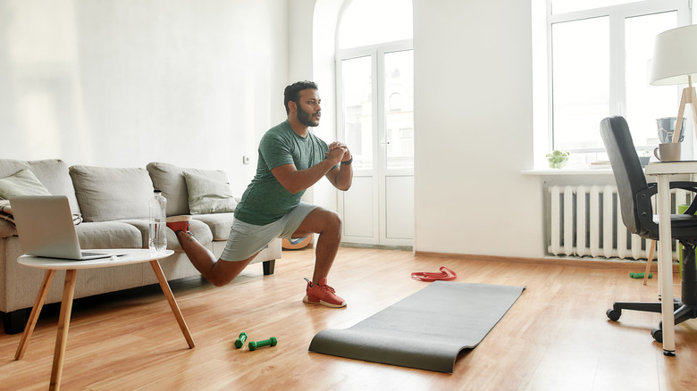 A man works out at home