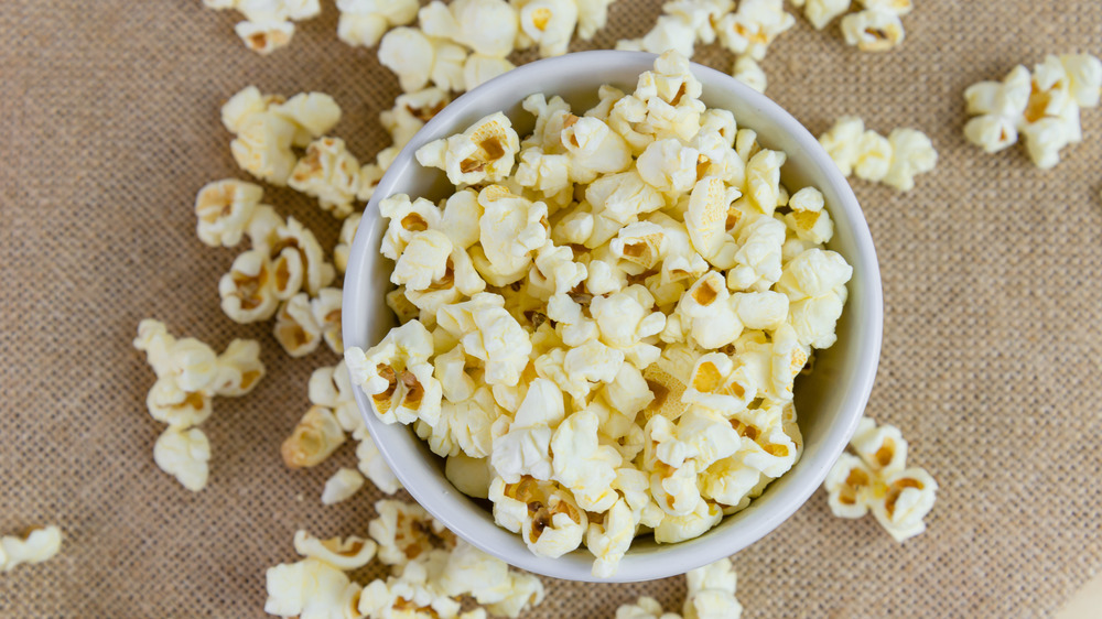 Popcorn in a white bowl