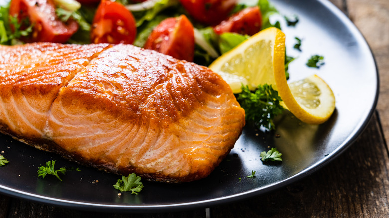 Cooked salmon on a plate