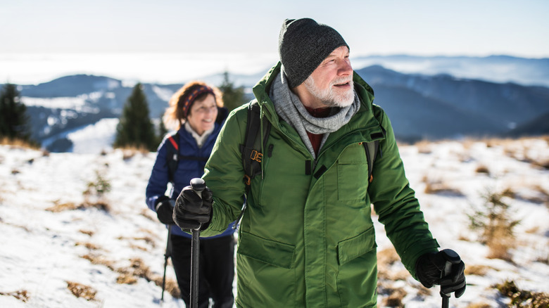 couple hiking in snow