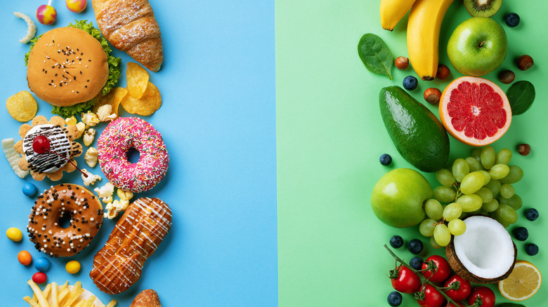 processed food and healthy food divided